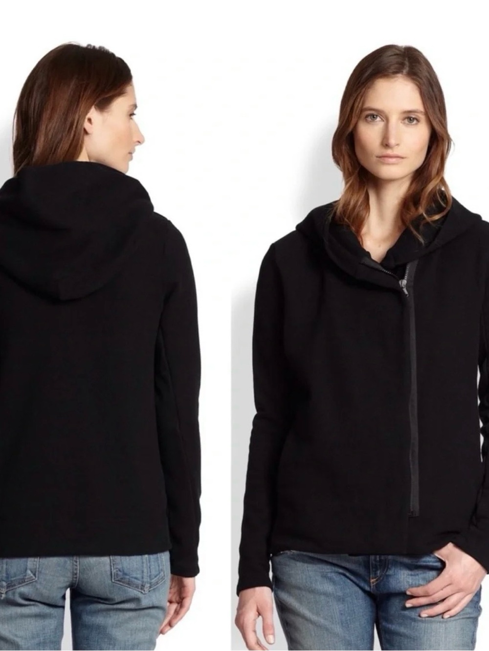 James Perse Black Asymmetrical Zip Hoodie